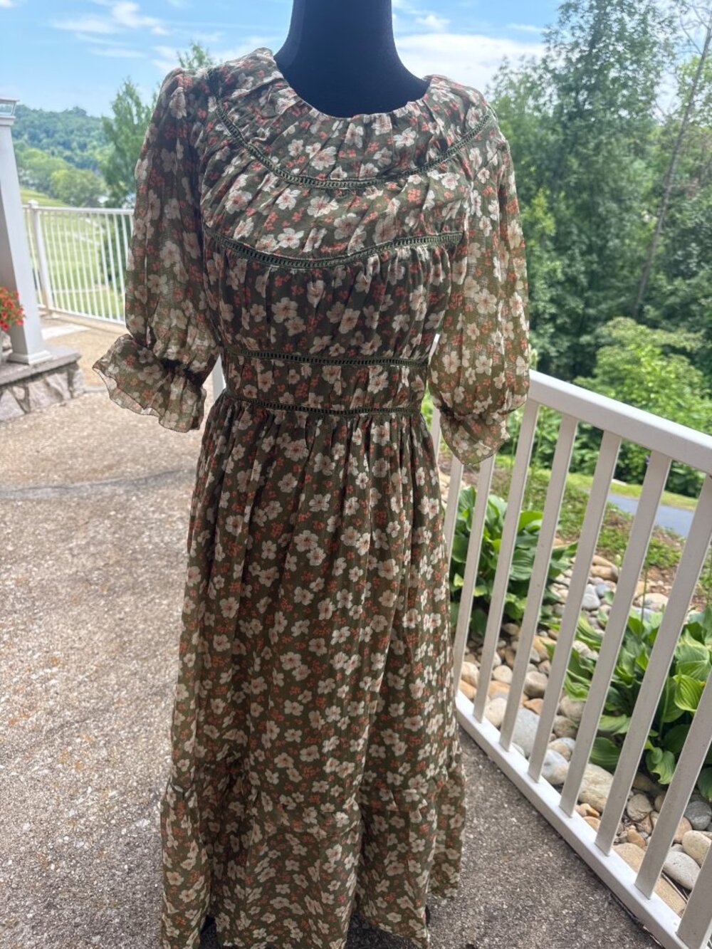 Kristopher Brock Charlie Dress NWT M Olive Floral Cottagecore Prairie Maxi Dress